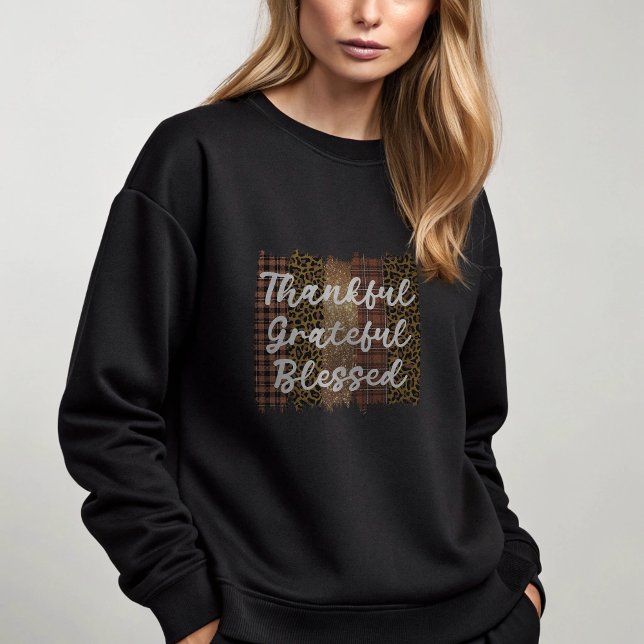 Svart tacksam välsignad t shirt (Black Thankful Grateful Blessed Sweatshirt)