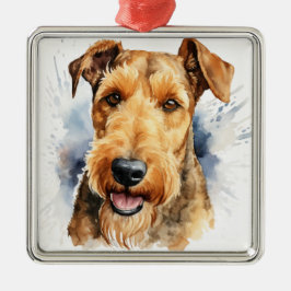 SVART & TAN AKVARELL AIREDALE TERRIER JULGRANSPRYDNAD METALL