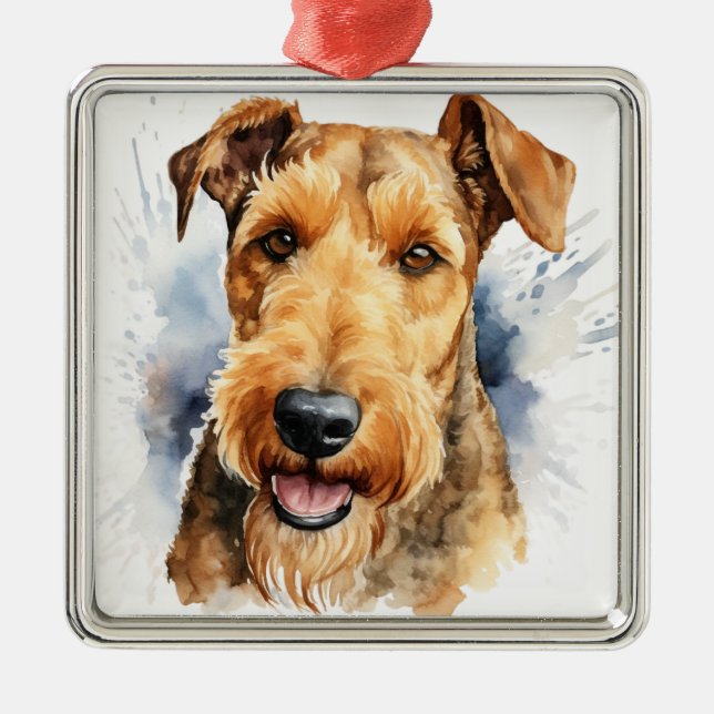 SVART & TAN AKVARELL AIREDALE TERRIER JULGRANSPRYDNAD METALL (Framsidan)