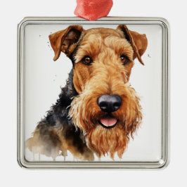 SVART & TAN AKVARELL AIREDALE TERRIER JULGRANSPRYDNAD METALL