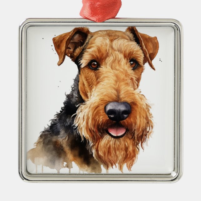 SVART & TAN AKVARELL AIREDALE TERRIER JULGRANSPRYDNAD METALL (Framsidan)