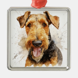 SVART & TAN AKVARELL AIREDALE TERRIER JULGRANSPRYDNAD METALL