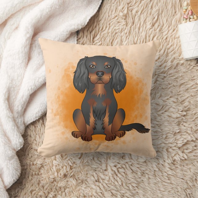 Svart & Tan Cavalier King Charles Hund På Orange Kudde (Filt)