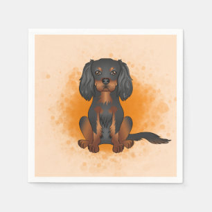Svart & Tan Cavalier King Charles Hund På Orange Pappersservett