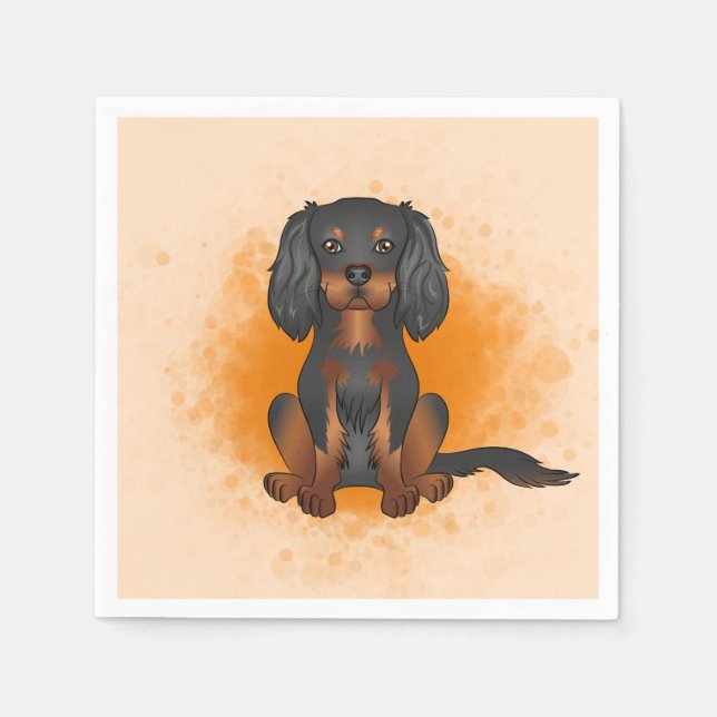 Svart & Tan Cavalier King Charles Hund På Orange Pappersservett (Framsidan)