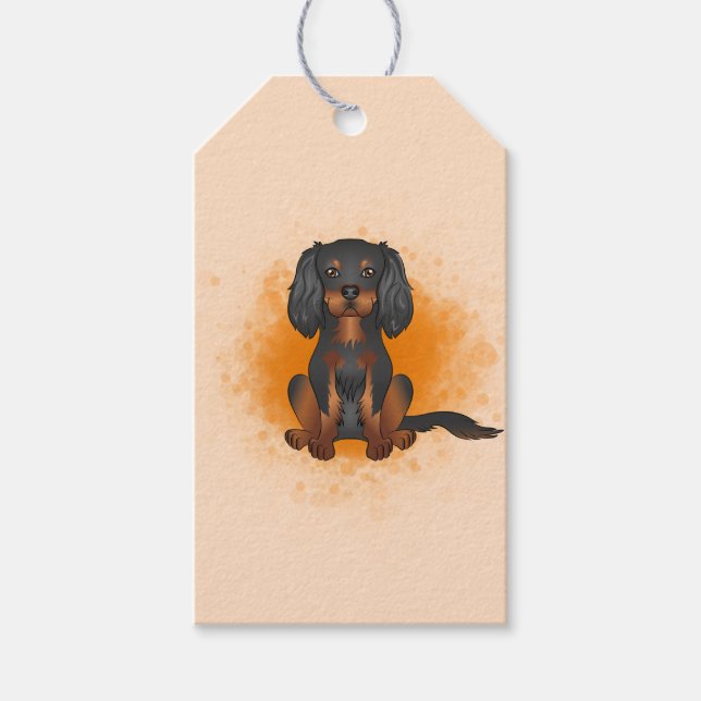 Svart & Tan Cavalier King Charles Hund På Orange Presentetikett (Framsidan)