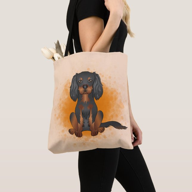 Svart & Tan Cavalier King Charles Hund På Orange Tygkasse (Närbild)