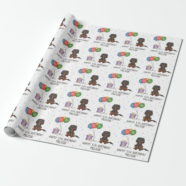 Svart & Tan Cavalier King Charles Spaniel Födelsed Presentpapper (Utrullad)