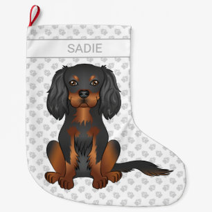 Svart & Tan Cavalier King Charles Spaniel & Namn Stor Julstrumpa