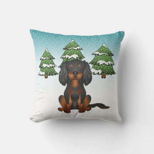 Svart Tan Cavalier King Charles Spaniel På Vinter Kudde