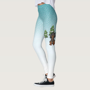 Svart Tan Cavalier King Charles Spaniel På Vinter Leggings