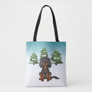 Svart Tan Cavalier King Charles Spaniel På Vinter Tygkasse