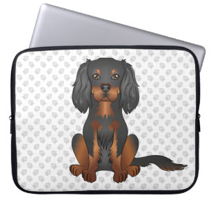 Svart & Tan Cavalier King Charles Spaniel & Tassar Laptop Fodral