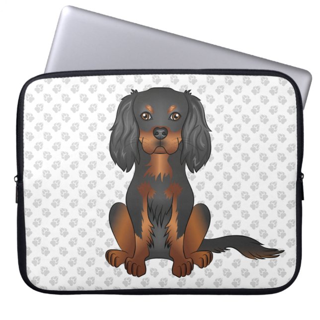 Svart & Tan Cavalier King Charles Spaniel & Tassar Laptop Fodral (Framsidan)