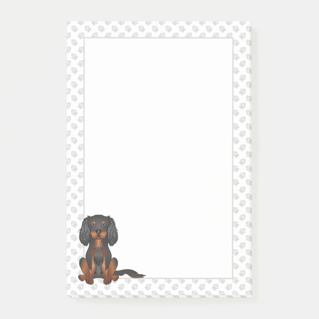 Svart & Tan Cavalier King Charles Spaniel & Tassar Post-it Block (Framsida)