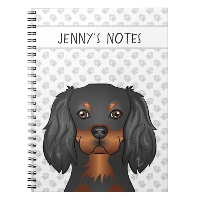 Svart & Tan Cavalier King Charles Spaniel & Text Anteckningsbok (Framsidan)