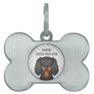 Svart & Tan Cavalier King Charles Spaniel & Text ID-bricka Husdjur