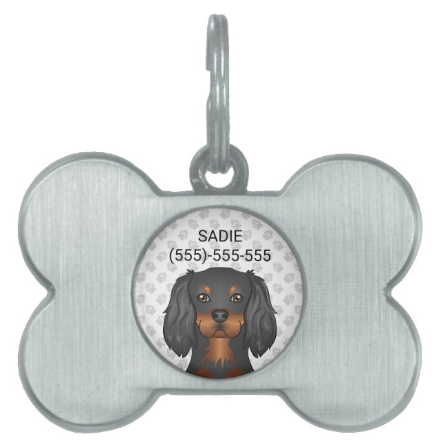 Svart & Tan Cavalier King Charles Spaniel & Text ID-bricka Husdjur (Framsidan)