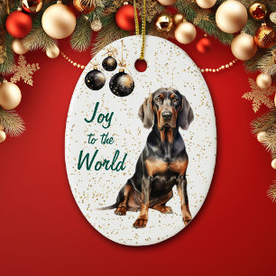 Svart Tan Coonhound Hund Joy till Världshälsojulen Julgransprydnad Keramik