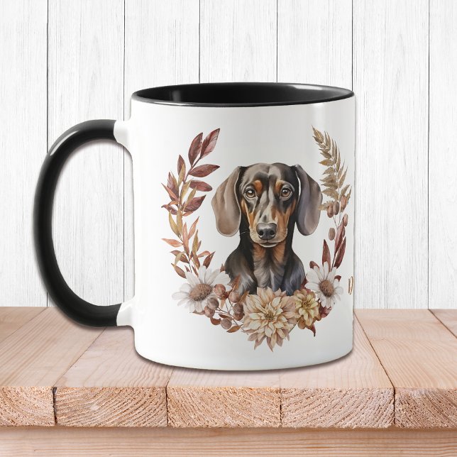 Svart Tan Dachshund Hund Höstutandning Mugg (Skapare uppladdad)