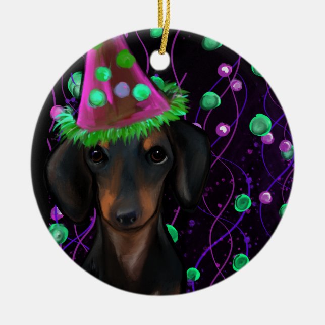 Svart & Tan Doxie Julgransprydnad Keramik (Framsidan)