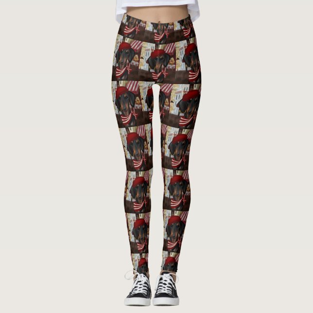 Svart & Tan Doxie Leggings (Framsida)