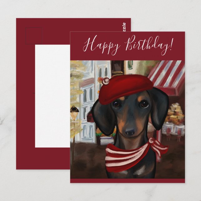 Svart & Tan Doxie Vykort (Fram/baksida)