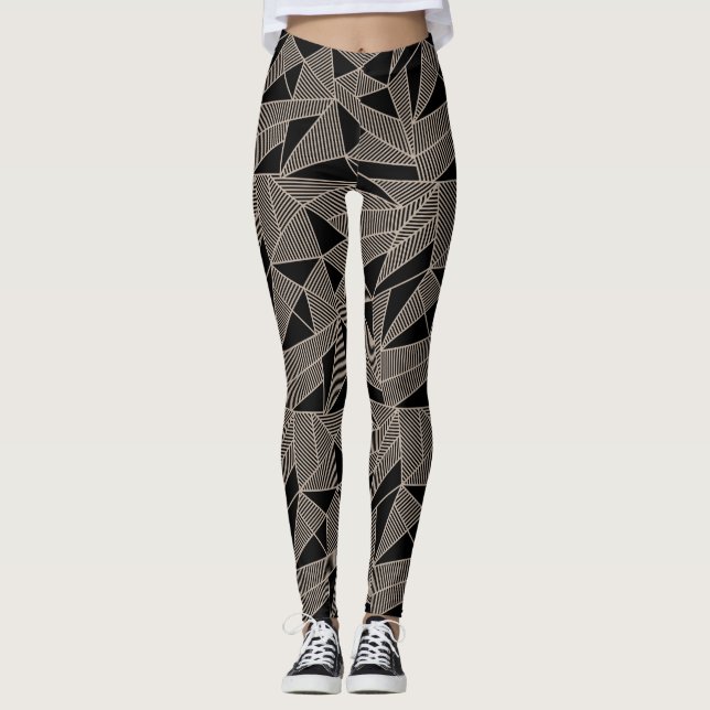 Svart/Tan Geometric Women's Leggings (Framsida)