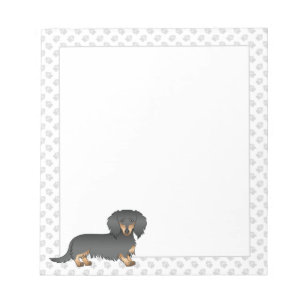 Svart & Tan Långhårig Dachshund Tecknad Hund & Tas Anteckningsblock