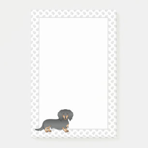 Svart & Tan Långhårig Dachshund Tecknad Hund & Tas Post-it Block