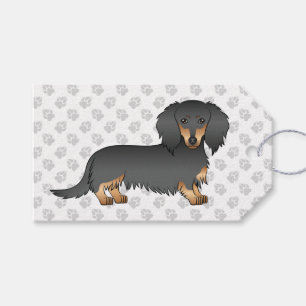 Svart & Tan Långhårig Dachshund Tecknad Hund & Tas Presentetikett