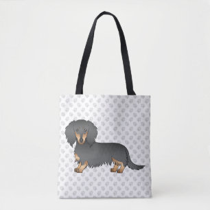 Svart & Tan Långhårig Dachshund Tecknad Hund & Tas Tygkasse