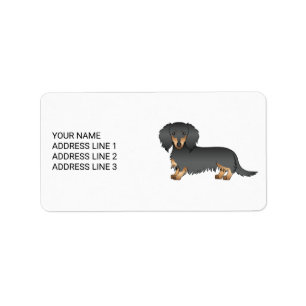 Svart & Tan Långhårig Dachshund Tecknad Hund & Tex Adressetikett