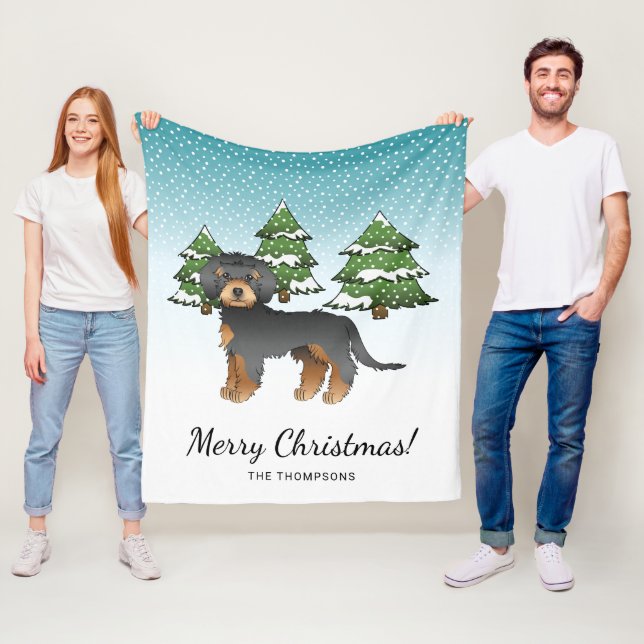 Svart & Tan Mini Goldendoodle Hund - Vinter Skog Fleecefilt (På plats)