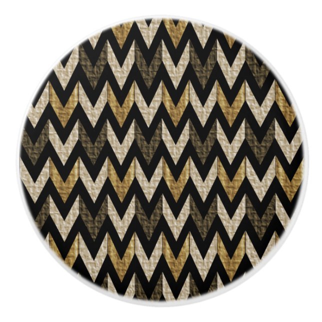 Svart, Tan och Guld Herringbone Texturerad design Knopp (Framsidan)
