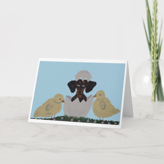 Svart & Tan Pälsig Lillpåske Kort (Framsida)