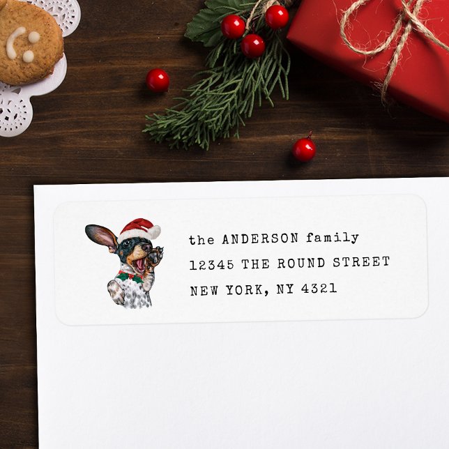 Svart Tan Piebald Dachshund Hund Returadress Etikett (Skapare uppladdad)