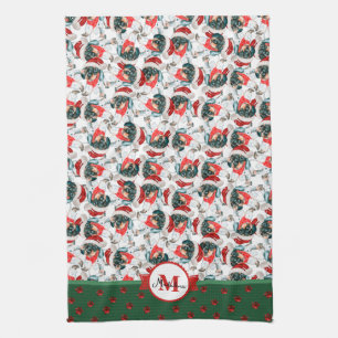 Svart Tan Piebald Dachshund Monogram Jul Hund Kökshandduk