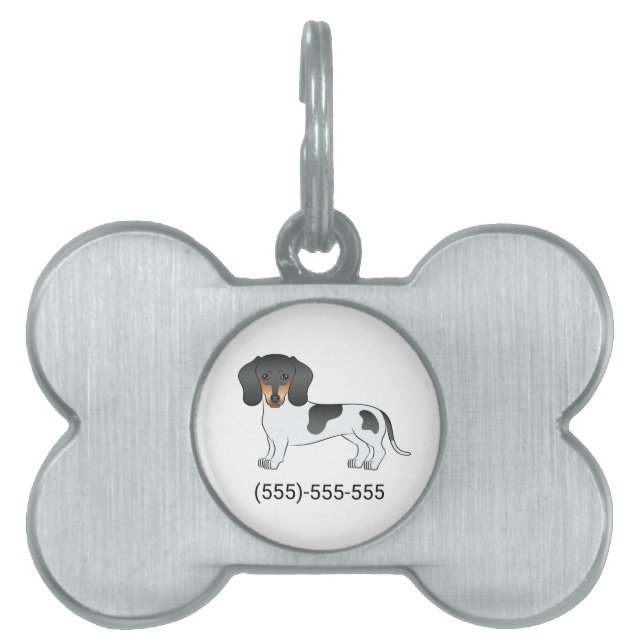 Svart & Tan Piebald Korthårig Dachshund & Nummer ID-bricka Husdjur (Framsidan)