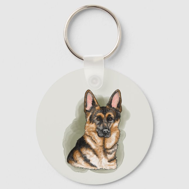 Svart Tan Tysk Shepherd Hund Porträtt Nyckelring (Framsida)