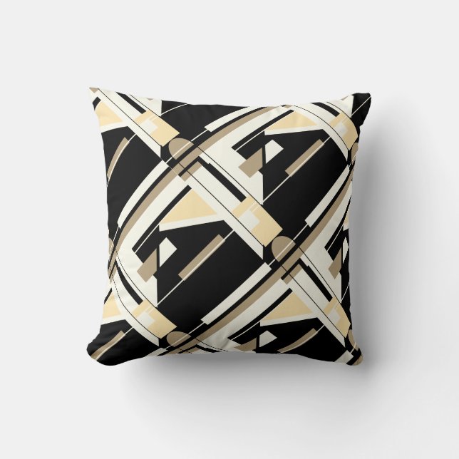 Svart, Tan, Vit, Glid diagonal geometrisk design Kudde (Framsida)