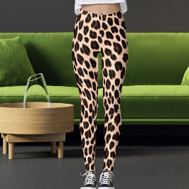 Svart Tan Vit Safari Leopard Hud Mönstertryck Leggings
