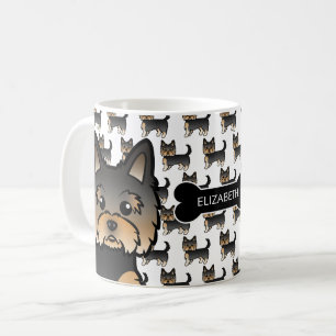 Svart & Tan Yorkie Med Hundben & Namn Kaffemugg