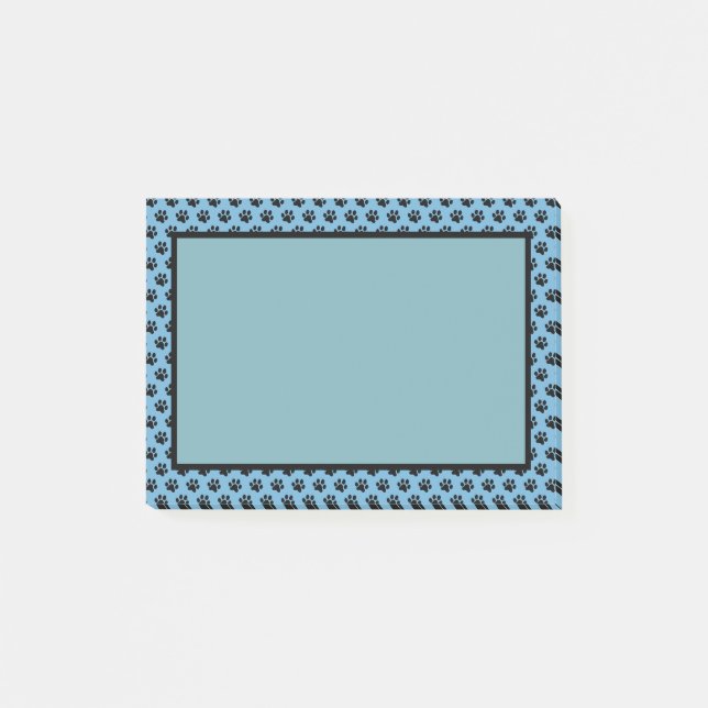 Svart Tass avtryck med blå bakgrund Post-it Block (Framsida)