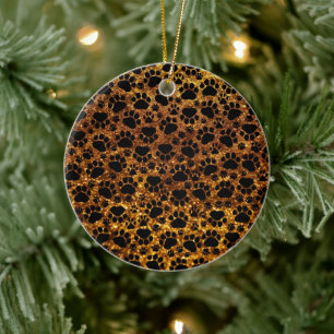 Svart Tass, Guld Glitter, Blå Glitter, Hund, Tass Julgransprydnad Keramik