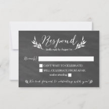Svart tavla Blommig bröllops RSVP-kort
