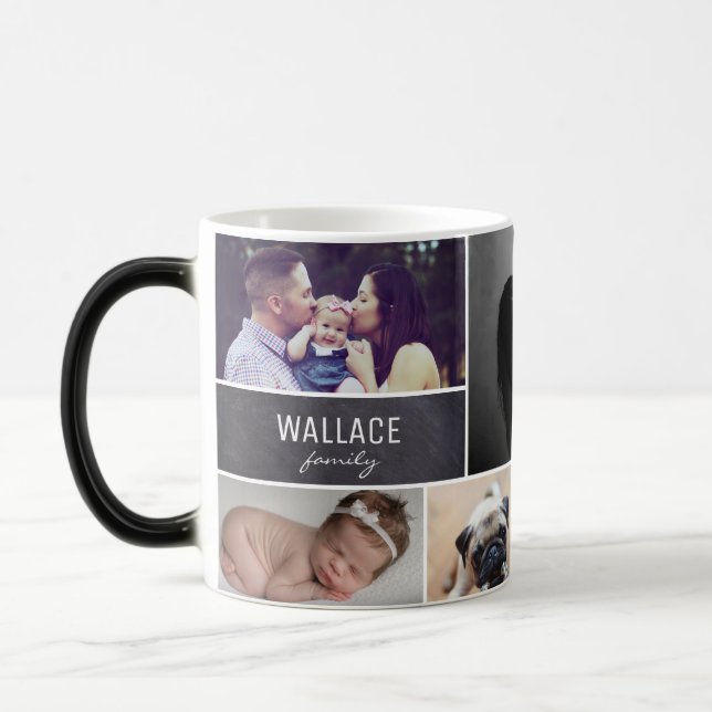 Svart tavla för efternamn för familjfotoCollage Magisk Mugg (Vänster)
