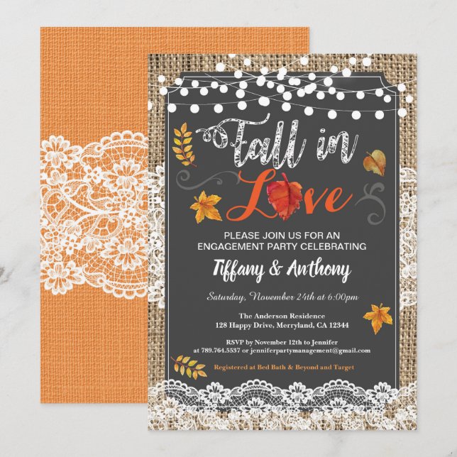 Svart tavla för förälskad förlovningsfest för inbjudningar (Fram/baksida)