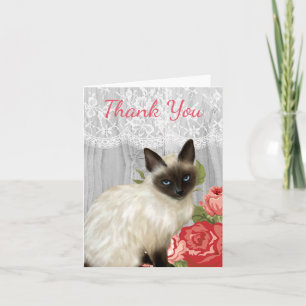 Svart tavla Notecard med den målade Siamese katten Tack Kort