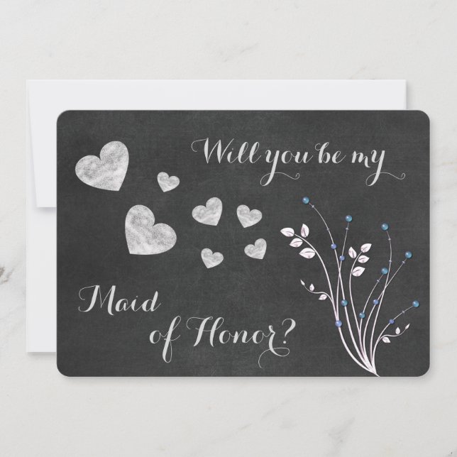 Svart tavla Pärlad Blommig Brudtjänstebjud-inbjuda Inbjudningar (Framsida)